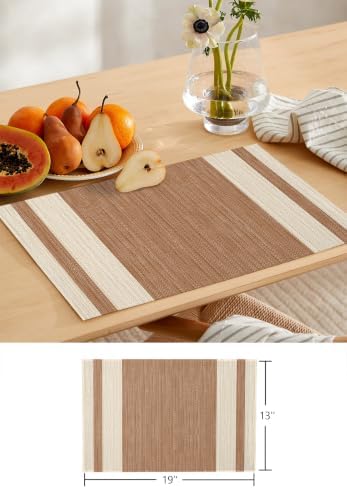 Classic Stripe Table Runner and Placemats Set of 6 Modern Brown Fabric