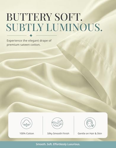LANE LINEN 450TC Cotton Twin Sheets - Silky Smooth Sateen Weave, Ivory