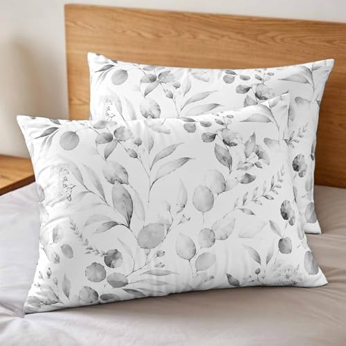 3 Pieces Duvet Cover Gradient Gray Eucalyptus Leaf Luxury Soft