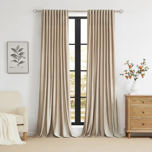 PRIMROSE Champagne Polyester Velvet Curtains 108 inch Long for Living