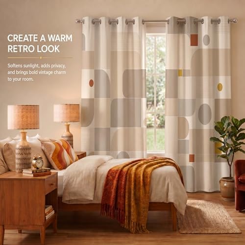Neutral Geometric Curtains 42" W x 84" L, 2 Panels, Room Darkening