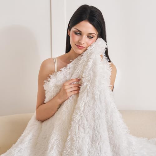 Extra Soft Faux Fur Throw Blanket 50"x60" - Reversible Fluffy Shaggy