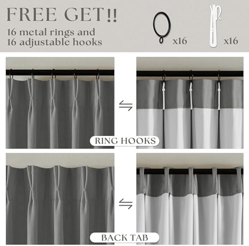 TWODRAPES Dark Grey Linen 100% Black Out 120 Inch Curtains for Living