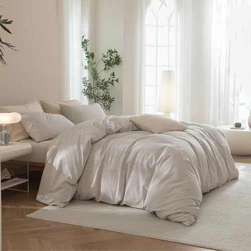 JIYUAN Oversized Queen Washed Cotton Duvet Cover Set Linen-Like
