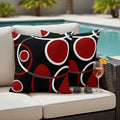 Outdoor Throw Pillow Covers,Burgundy Red Color Block Waterproof