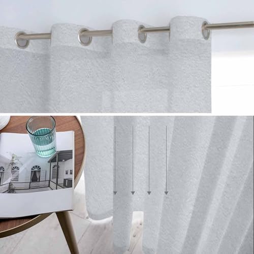 Silver Gray Sheer Curtains 63 inch Length 2 Panels Set, Boho Light