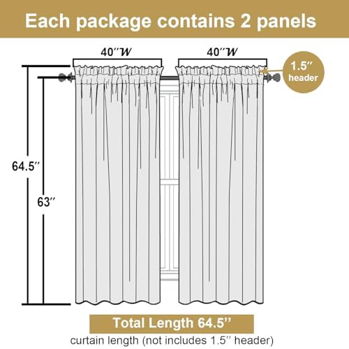 Lecloud Bessie Ivory Curtains 63 Inch Length 2 Panels, Elegant Light