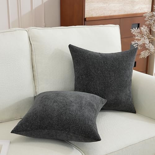 TAOSON Set of 2 Black Chenille Throw Pillow Covers, 18x18 Inch Sparkle