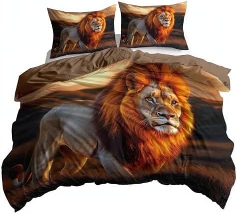 California King Duvet Cover Set Animal Lion Savannah Soft Microfiber