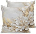 White Floral 20x20 Pillow Covers Set of 2, Modern Abstact Oil Painting