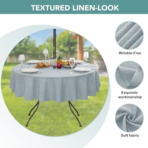 LUSHVIDA Outdoor Tablecloth with Umbrella Hole, Light Gray, 60 Inch