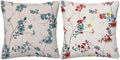 Floral Throw Pillow Covers Set of 2,Ancient Green Red Yellow Flowers