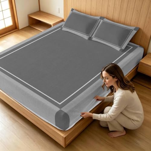 Queen Fitted Sheet Deep Pocket, Light Gray Palid Minimalist Soft