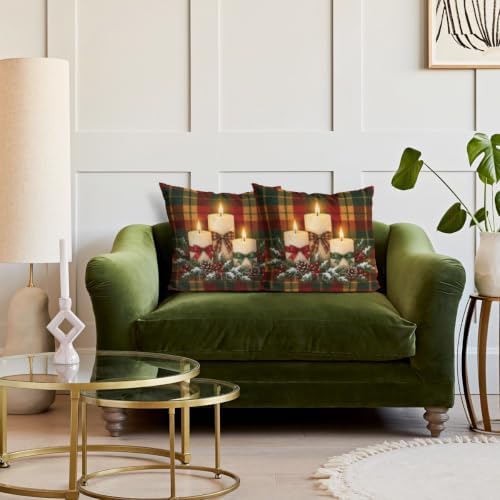 Plaid Accent Pillow Covers 22x22 Inch Set of 2 Linen for Christmas