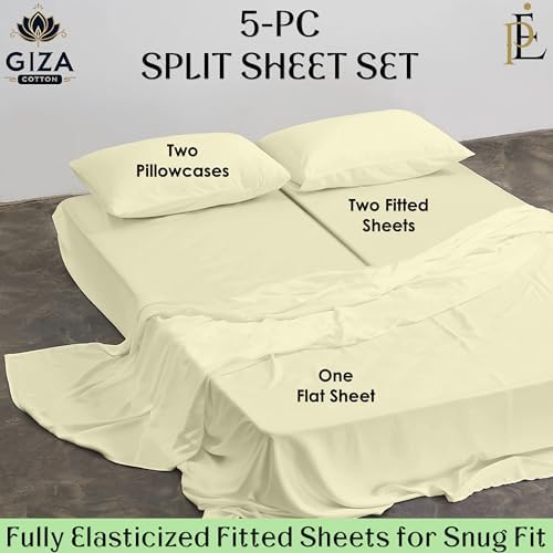 Ivory Color, Split King Sheets Set for Adjustable Split Bed