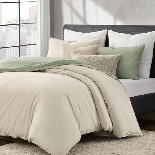 DKNY Full/Queen Duvet Cover Set - 3-Piece Vintage Washed Cotton