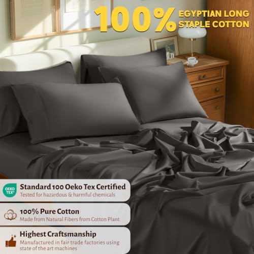 Shilucheng 100% Egyptian Long-Staple Cotton King Size Sheets 6 Piece