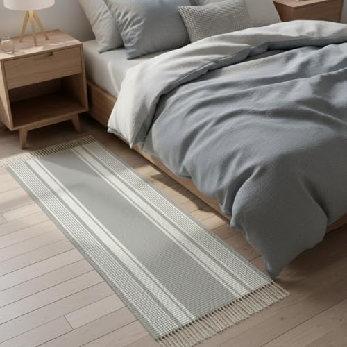 Farmhouse Grey Hallway Runner Rug 2'x5', Farmhouse Gray Line Striped