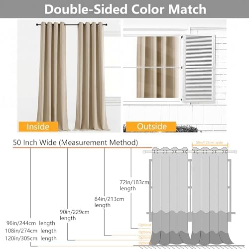 Simplebrand Biscotti Beige Extra Long 10ft Curtains for Patio