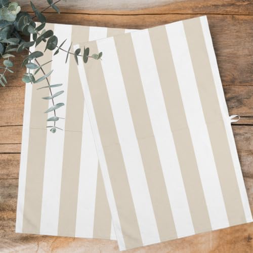 Cream Striped Kitchen Towels Set of 3, Water Absorbent Dish Towel