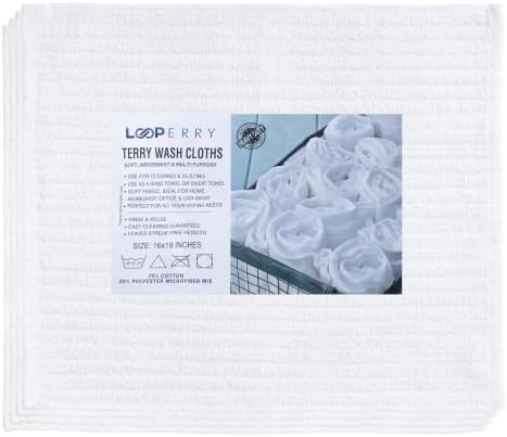 Looperry Ribbed Bar Mop Towels White Terry Cloth Dish Rags, Cotton
