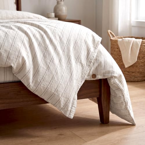 Lavien Home 100% Turkish Cotton Duvet Cover Set Queen, Striped Beige