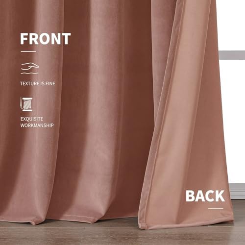 CUCRAF Pink Beige Velvet Blackout Curtains 108 inches Long, Thermal
