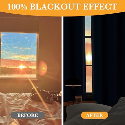 RYB HOME 100% Blackout Curtains for Bedroom Living Room 96 inches Long