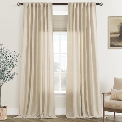 Greyish Beige Linen Curtain 84 inch Length 2 Panels Set Back Tab Light