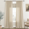 Greyish Beige Linen Curtain 84 inch Length 2 Panels Set Back Tab Light