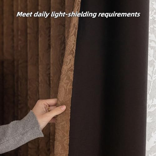 2-Pack Brown Blackout Window Curtain Panels, Casual Textured Draperies