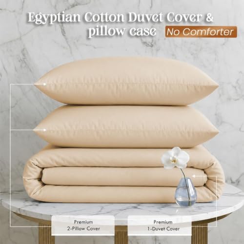 Beige Queen Duvet Cover Set, Zipper Closure, 2 Pillowcases