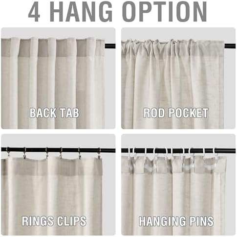 H.VERSAILTEX Light Filtering Linen Curtains 84 Inch for Bedroom, Pale