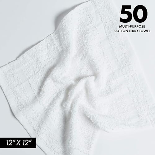 100% Cotton Terry Towels Cleaning Cloths Pack of 50 (12x12 Inches)