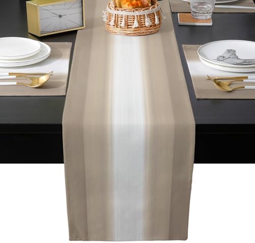 Beige Ombre Striped Table Runner and Placemats for Dining Table,Burlap