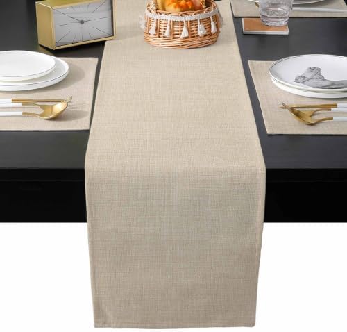 Table Runner and Placemats Set of 6 Beige Linen Texture Table Runner