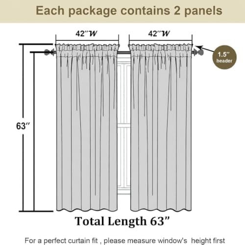 Grey and Grayish White Curtains for Living Room 63 Inch Length Ombre