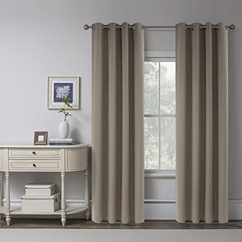 2 Panels Taupe Burlap Faux Linen Textured Quality Curtains