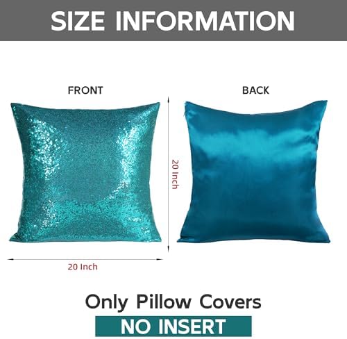 Poise3EHome 20x20inches Teal Throw Pillow Covers Sequin Decorative
