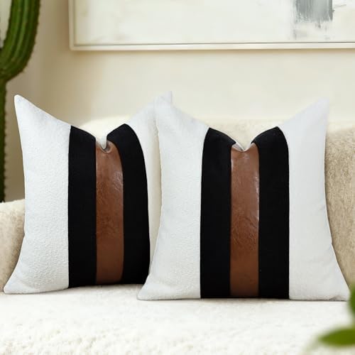 Boucle Patchwork Black Linen Throw Pillow Covers 18x18 Inch