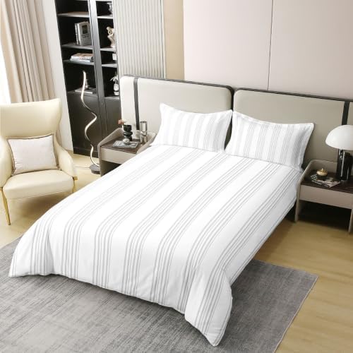 Feelyou Stripes Duvet Cover 100% Cotton King Size Solid Color Bedding