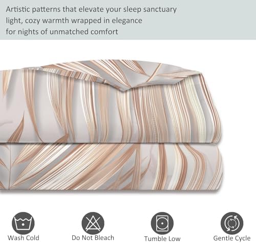 Duvet Cover Set Plants 3D Minimalist Palm Leaves - Light Gray Soft