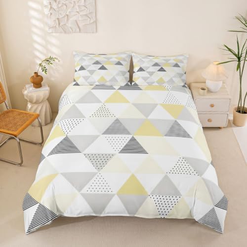 Erosebridal Yellow Gray Geometric King Size Duvet Cover, Patchwork
