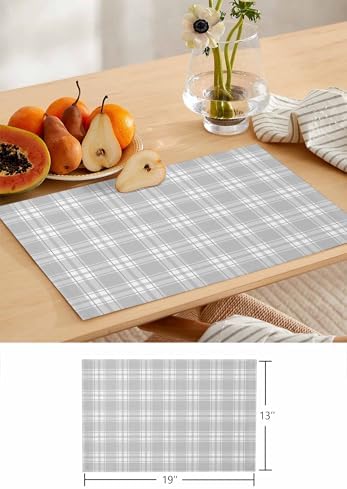 Plaid Table Runner and Placemats Set of 4 Gray and White Pastoral