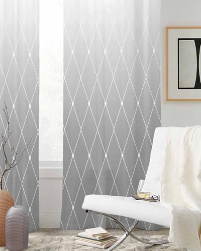 Gray Ombre Sheer Curtains 63 Inch Length Grommet Semi Sheer Drapes for