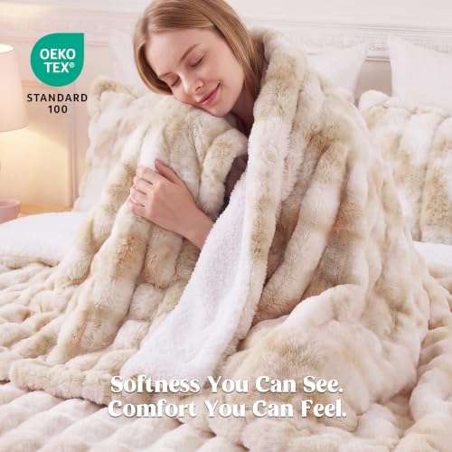 Peace nest Fluffy Rabbit Faux Fur Bedding King Comforter Set Ultra
