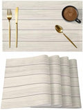 Placemats Set of 8, Beige Wood Grain Woven Placemat, Linen Place Mats