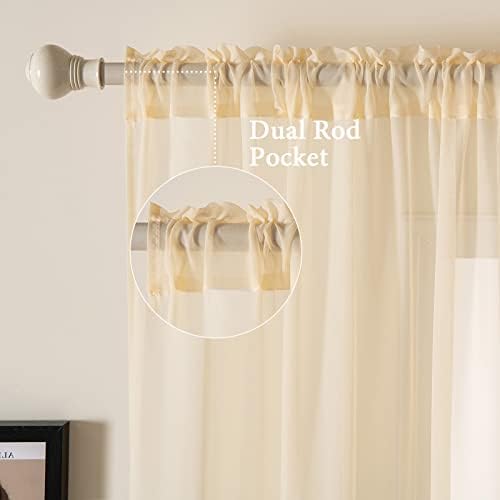 MIULEE Cream Beige Sheer Curtains 54 X 72 Inches, 2 Panels
