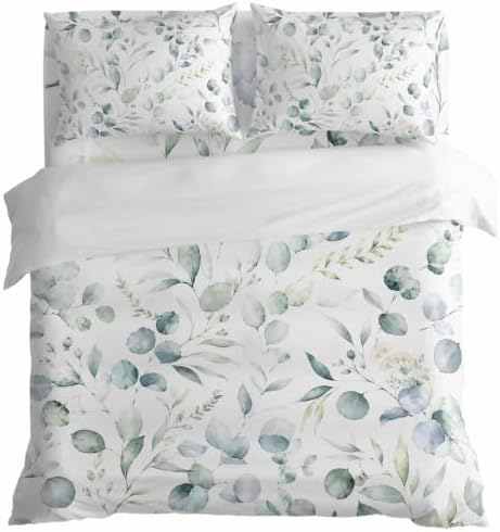 Eucalyptus Leaf California King 4 Piece Duvet Cover Set, Sage Green