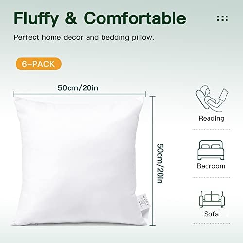 OTOSTAR Pack of 6 Throw Pillow Inserts, 20 x 20 Square Cushion Inner